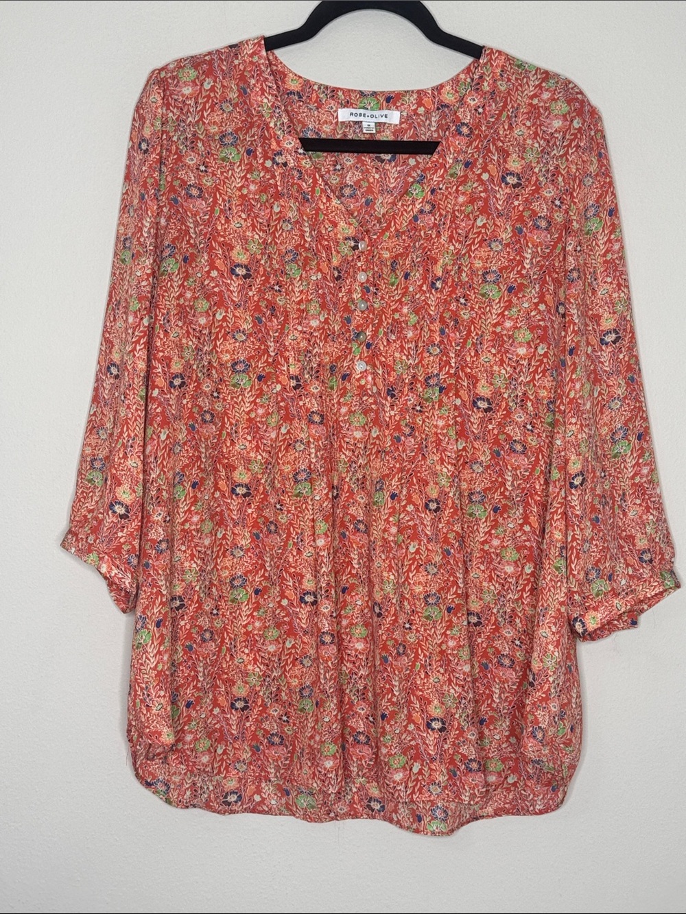 Rose & Olive Coral Floral V-Neck Tunic Top XL
